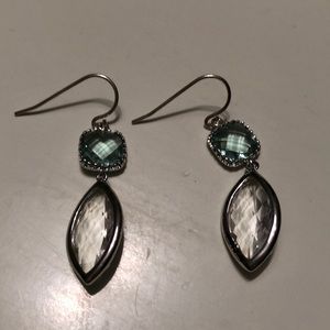 Clear sparkly and light blue drop earrings